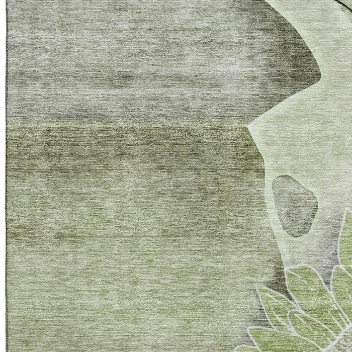 10' X 14' Floral Washable Area Rug With UV Protection (656783) - Artichoke Green / Gray / Ivory