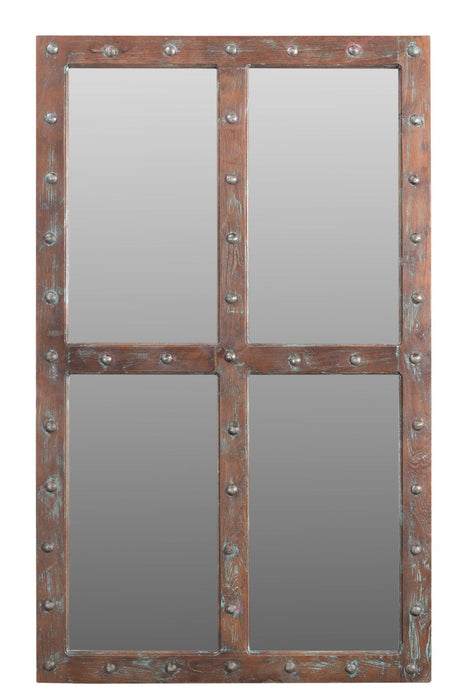 60" Rustic Solid Window Pane Framed Accent Mirror - Brown