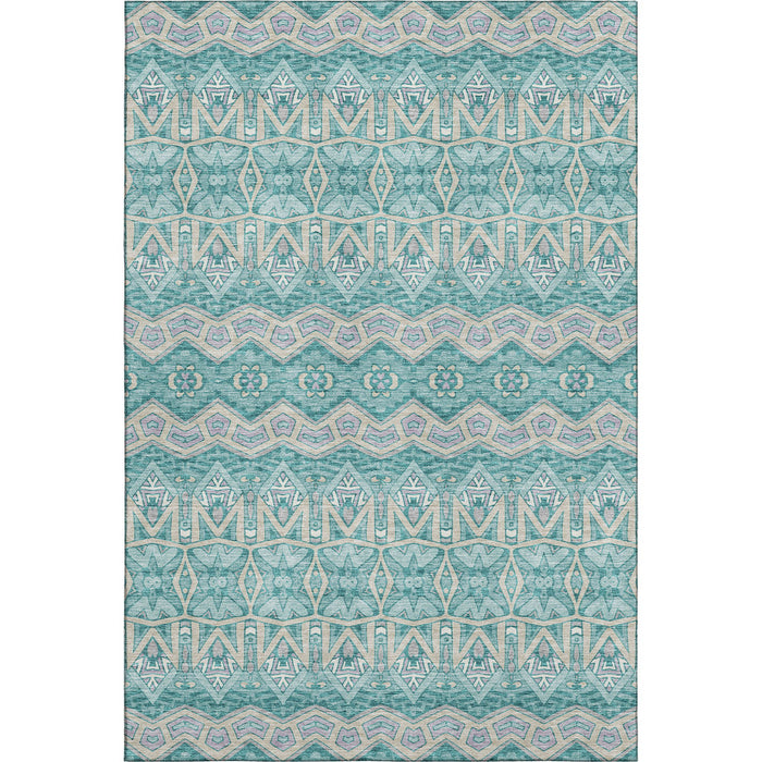 10' X 14' Moroccan Washable Area Rug With UV Protection (672302) - Teal / Beige / Ivory