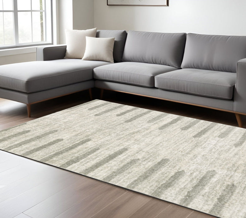 7.9' x 10.8' Geometric Shag Power Loom Stain Resistant Area Rug - Ivory And Grey