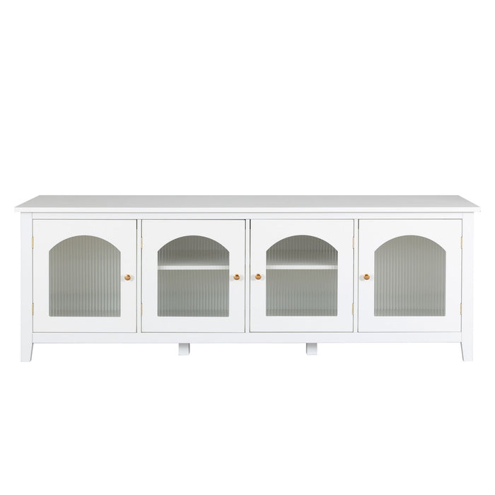 Giga stylish TV stand with solid wood frame, glass doors, metal handles, perfect for media consoles and entertainment centers.