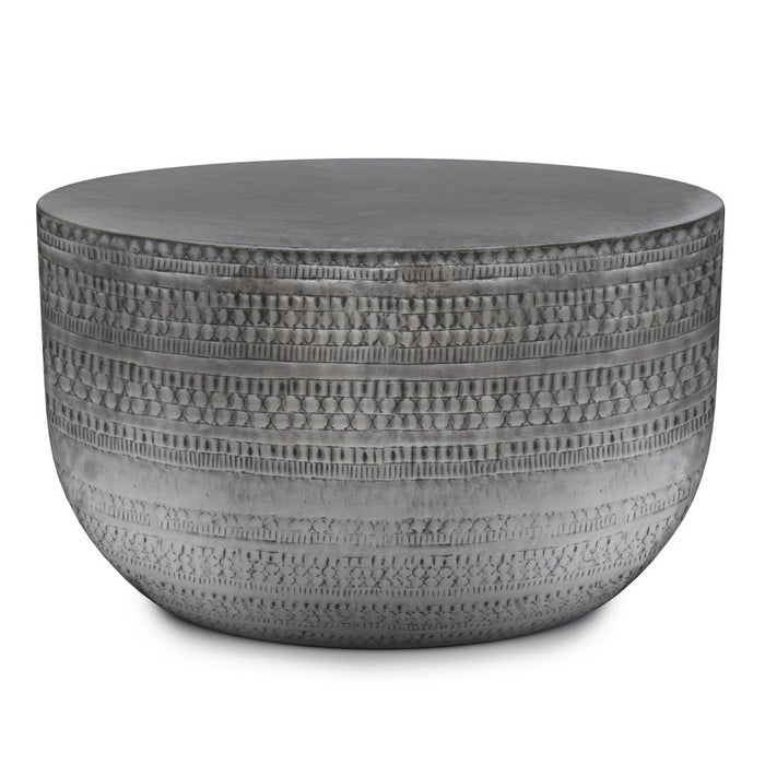 Metal Round Drum End Table - Silver