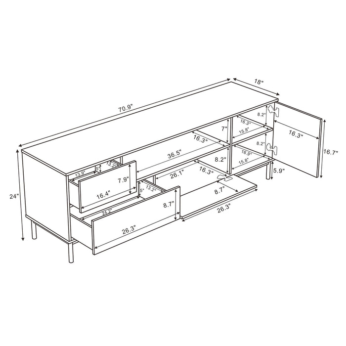 Arvon - 71" TV Stand With Metal Legs - Black and Natural