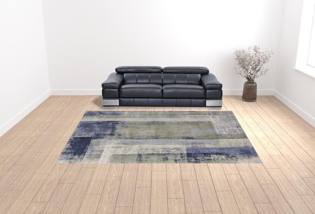 10' x 13' Abstract Power Loom Distressed Area Rug - Blue Green And Ivory
