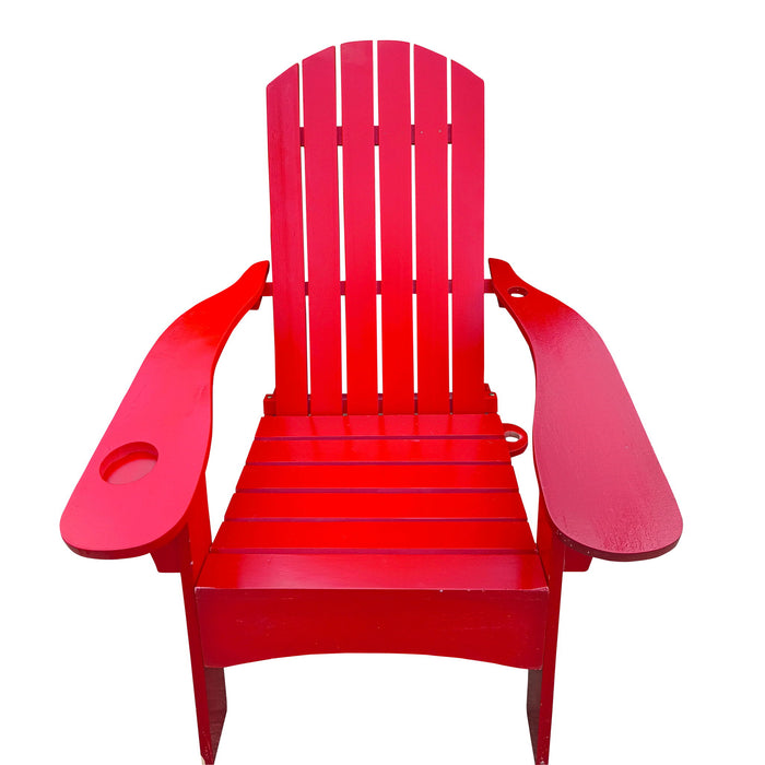 Giga outdoor or indoor wood Adirondack arm chair with a built-in umbrella hole on the arm for added comfort and shade.