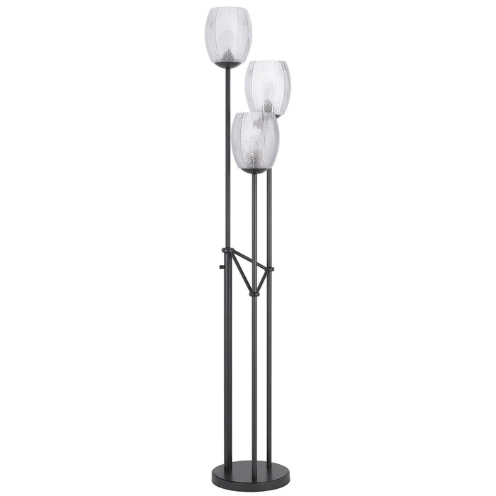 Three Light Traditional Shaped Floor Lamp With Clear Transparent Glass Novelty Shade - Black