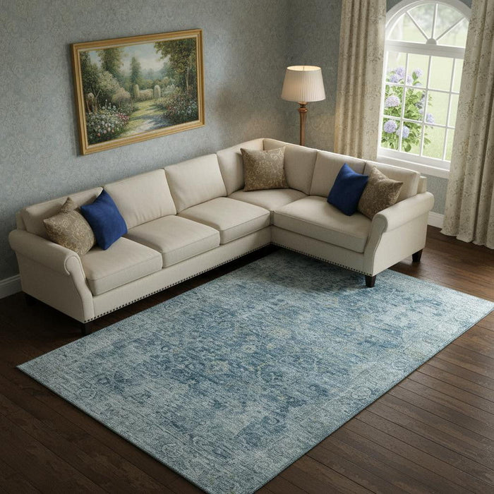 10' X 14' Oriental Washable Area Rug With UV Protection (700937) - Blue / Gray