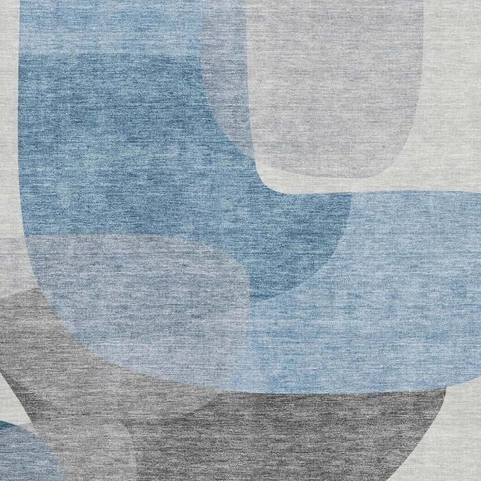 10' X 14' Abstract Washable Area Rug With UV Protection (718538) - Denim Blue / Gray
