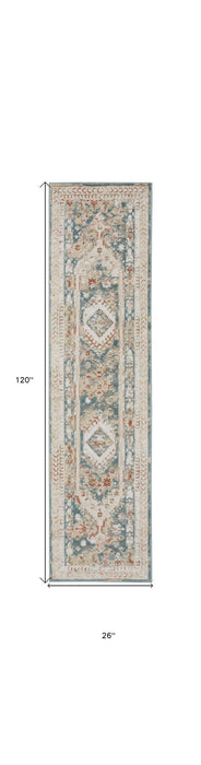 10' Oriental Non Skid Runner Rug (553013) - Ivory / Green / Orange