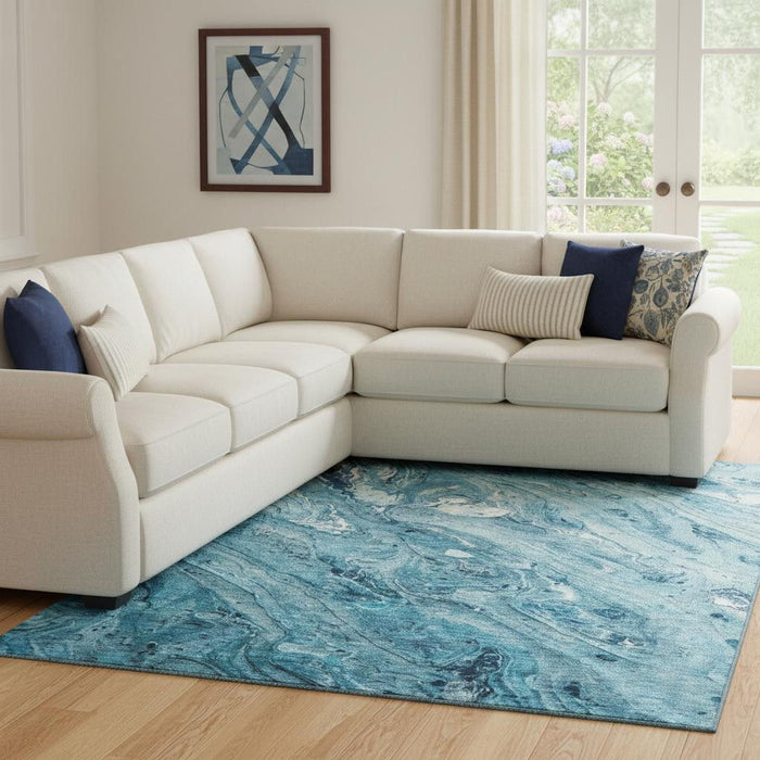 8' X 10' Abstract Washable Area Rug With UV Protection (653462) - Sky Blue / Ivory