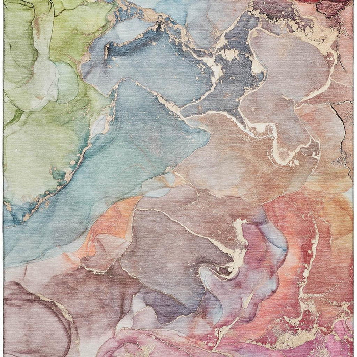 9' X 12' Abstract Washable Area Rug With UV Protection (646487) - Blue / Green / Rust
