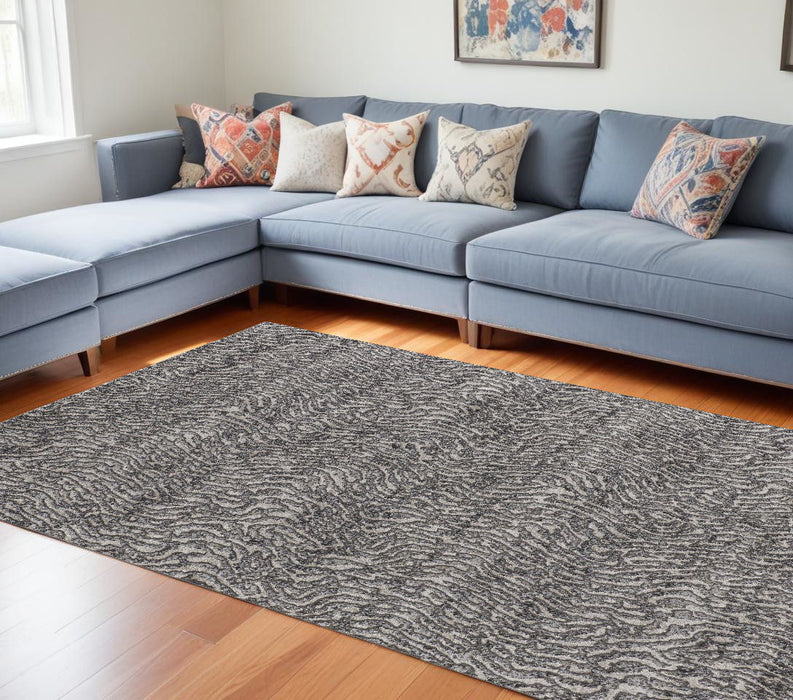 8' x 10' Abstract Power Loom Polypropylene Area Rug - Gray And Ivory