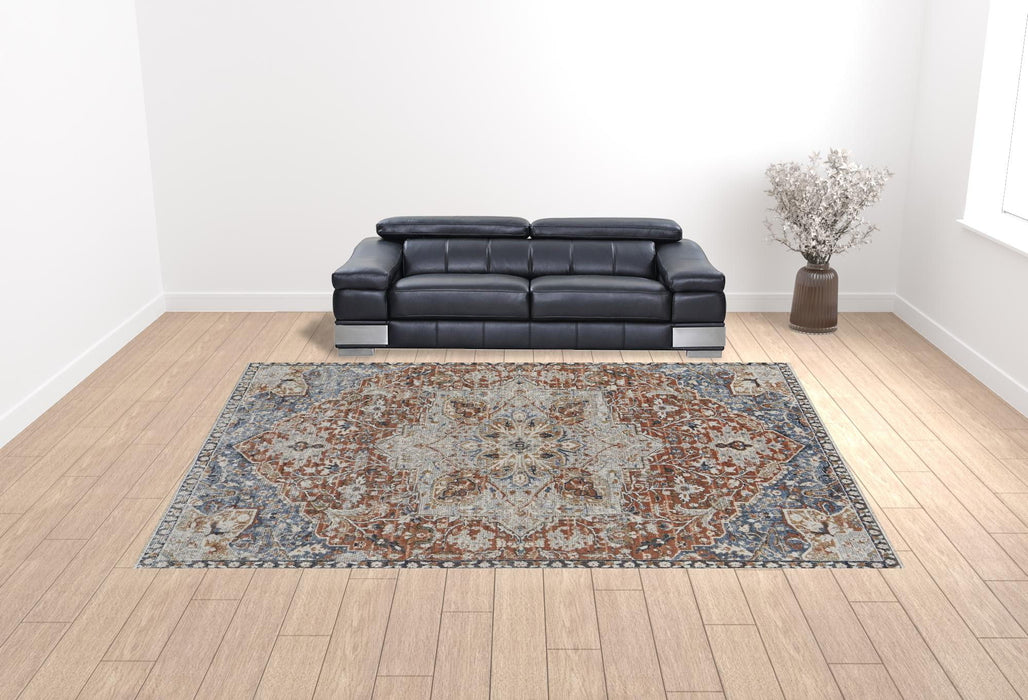12' x 15' Floral Power Loom Area Rug With Fringe - Orange Ivory And Blue