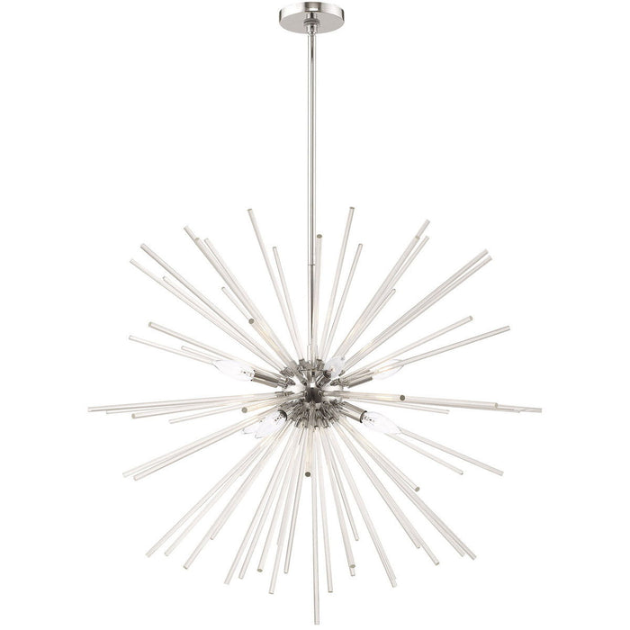 38" Eight Light Dimmable Chandelier With Shades - Silver