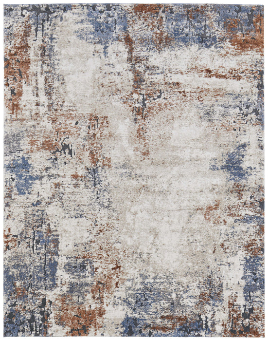 10' x 14' Abstract Power Loom Worn Faded Area Rug - Blue Gray And Brown