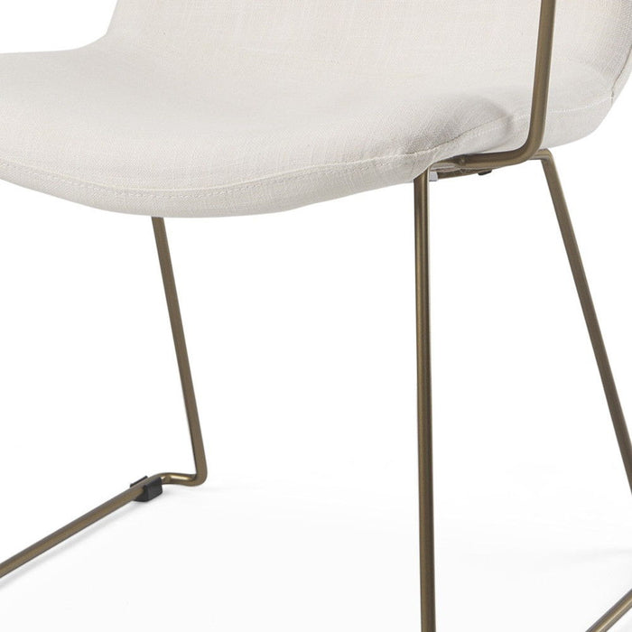 Fabric Wood Dining Arm Chair - Beige / Gold