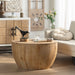 Vintage-style Giga barrel coffee table with storage, featuring wooden finish and metal accents, ideal for living room decor.