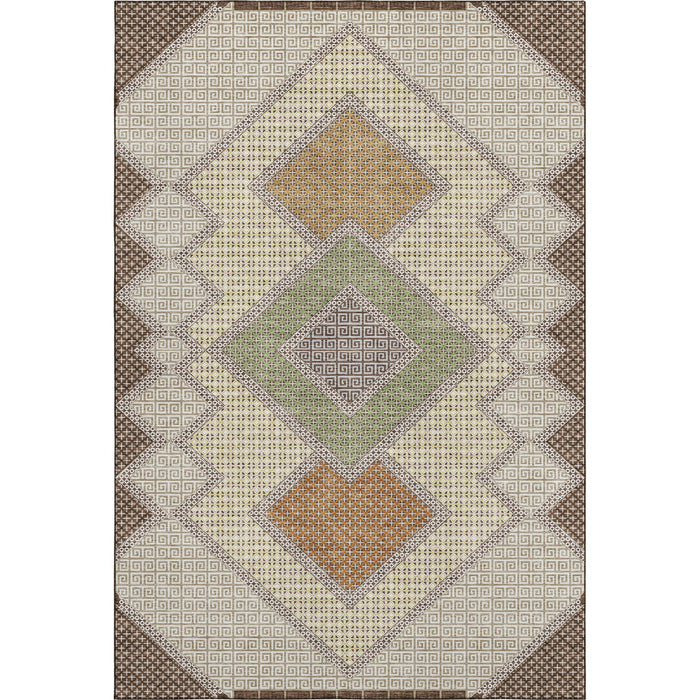 10' X 14' Geometric Washable Area Rug With UV Protection (718286) - Brown / Copper