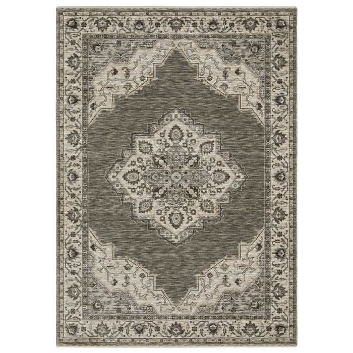 11' X 8' Medallion Area Rug With Fringe - Gray And Beige