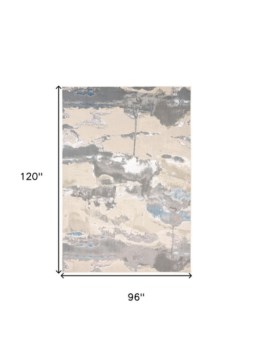 8' x 10' Abstract Area Rug - Ivory Gray And Blue