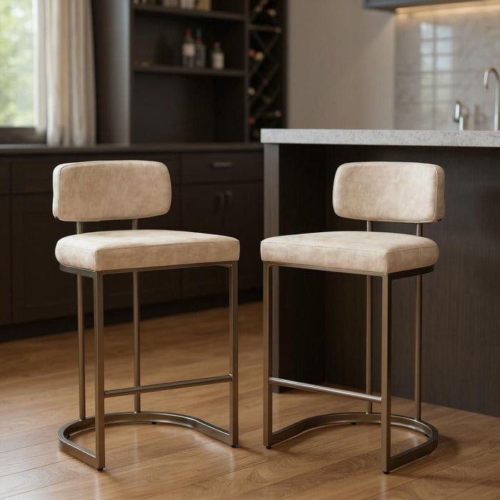 Low Back Bar Chairs Wood And Fabric (Set of 2) - Beige