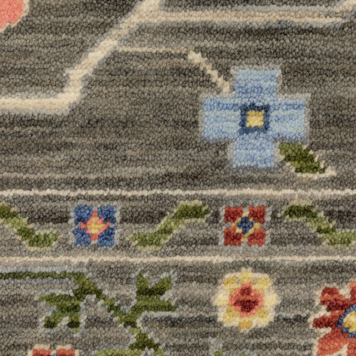 8' x 11' Oriental Power Loom Stain Resistant Area Rug With Fringe - Gray Blue Pink Orange Rust Red Green And Ivory