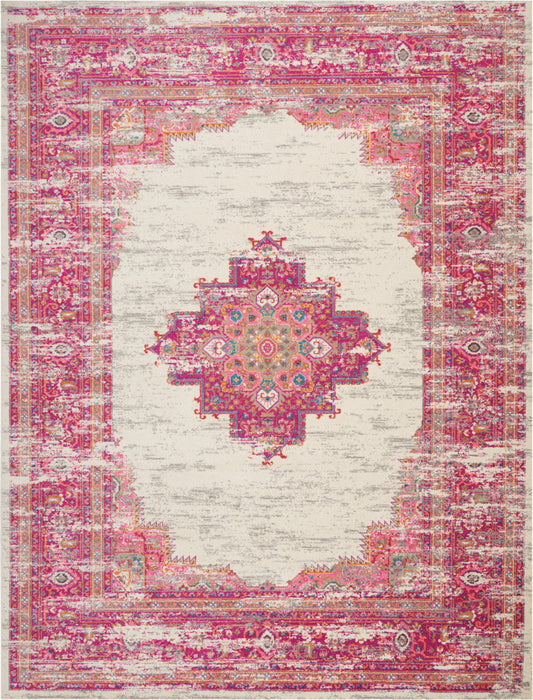 9' x 12' Floral Power Loom Polypropylene Area Rug - Pink