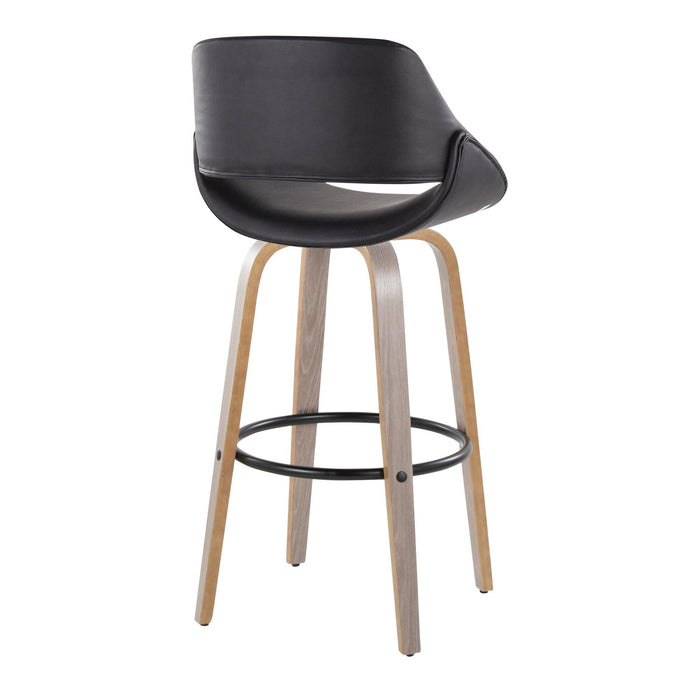 Fabrizzi - 30" Fixed-Height Barstool With Swivel And Round Black Metal Footrest (Set of 2) - Light Gray Wood