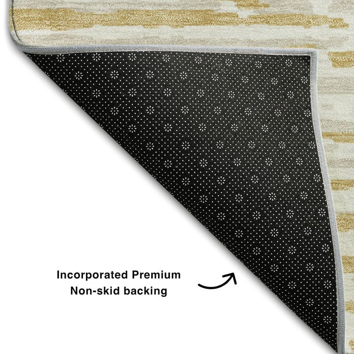 10' X 14' Striped Washable Area Rug With UV Protection (670549) - Gold / Ivory