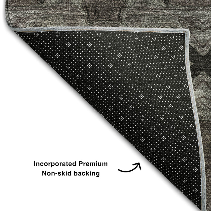 9' X 12' Floral Medallion Washable Area Rug With UV Protection (649485) - Gray / Charcoal