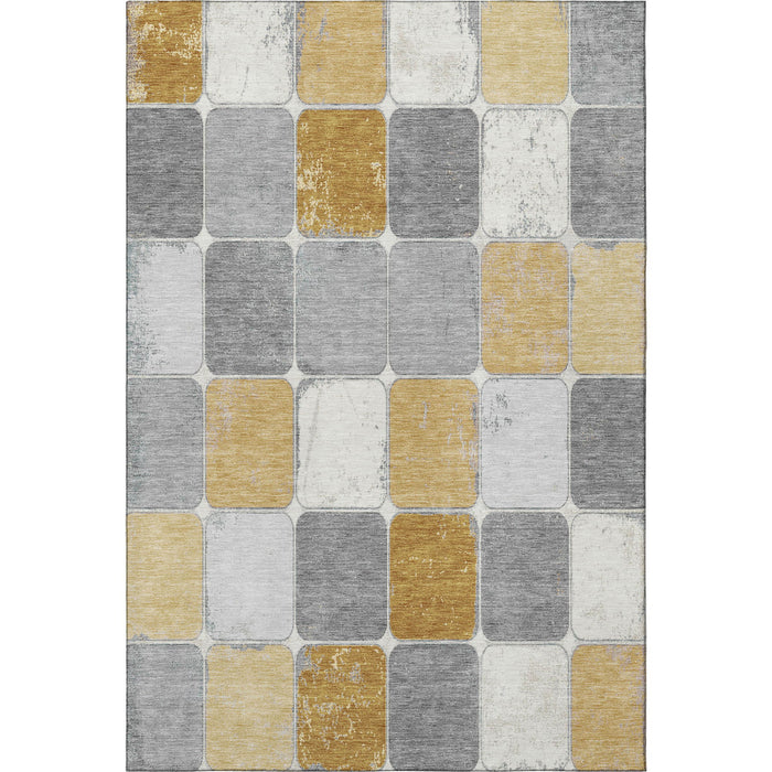 10' X 14' Geometric Washable Area Rug With UV Protection (709120) - Gold / Gray / Ivory