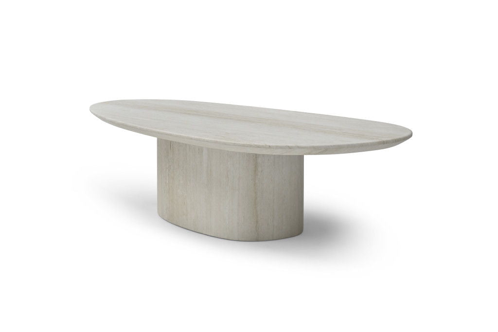 Marble Oval Pedestal Coffee Table - Beige