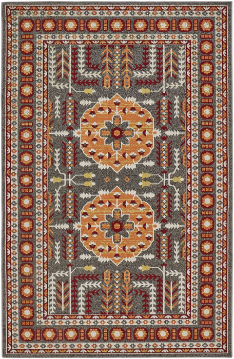 10' x 13' Oriental Power Loom Area Rug - Red Gray And Orange