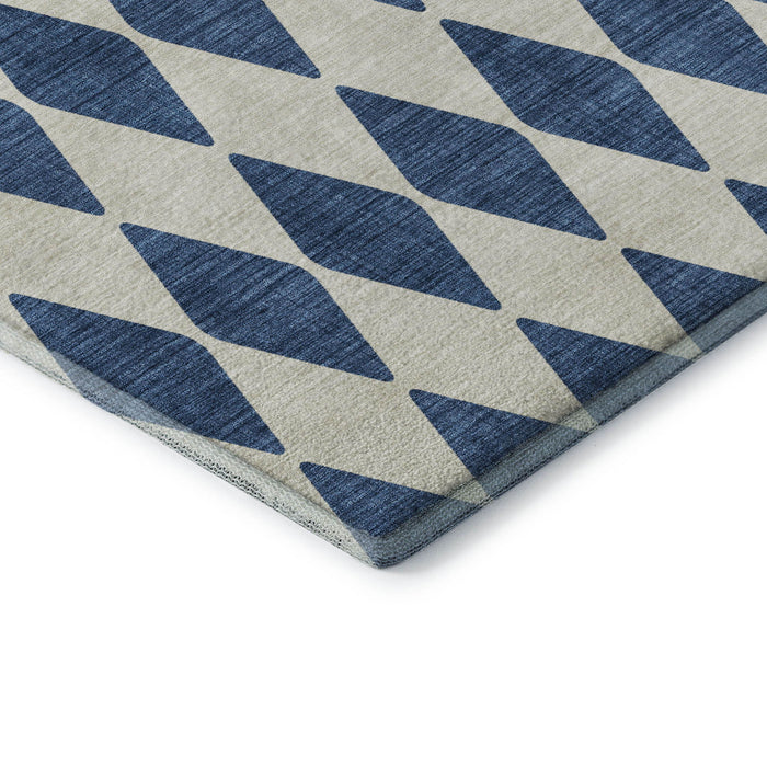 8' Diamond Washable Round Rug With UV Protection (650071) - Navy Blue / Ivory