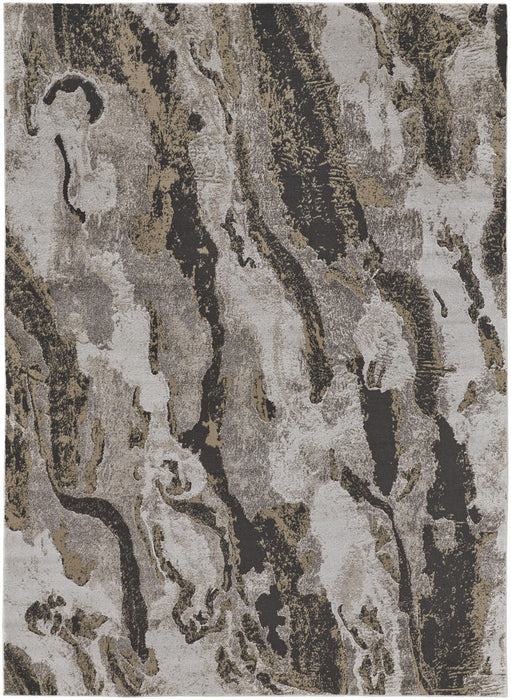 12' x 15' Abstract Power Loom Distressed Area Rug - Brown And Ivory