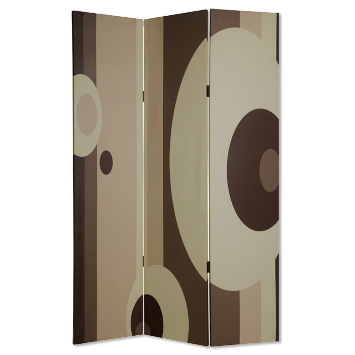 48" x 72" Wood Canvas 3 Panel Screen - Dark Brown / Beige