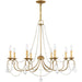 HomeRoots 28-inch eight-light dimmable chandelier with shades in antiqued gold finish, showcasing elegant design and intricate details.