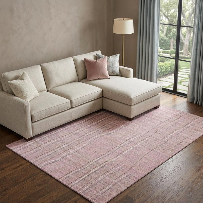 10' X 14' Striped Washable Area Rug With UV Protection (678580) - Pink / Ivory / Gray