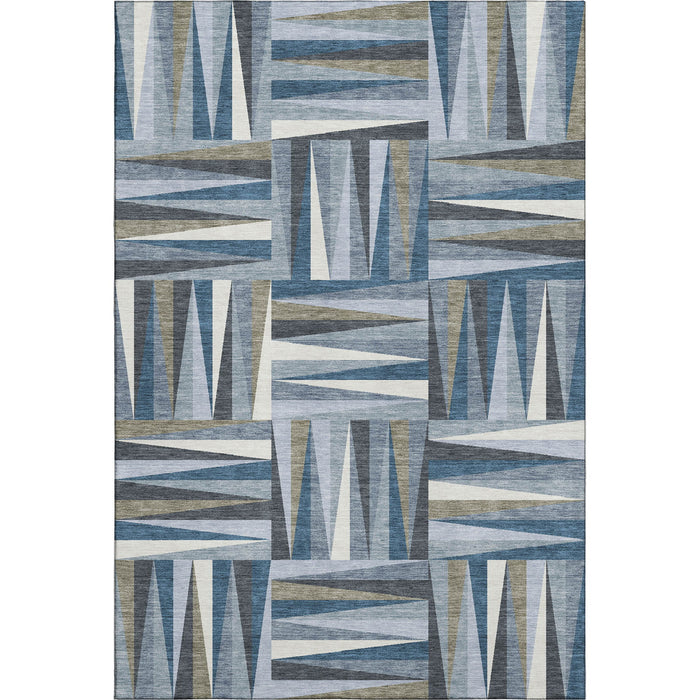 10' X 14' Geometric Washable Area Rug With UV Protection (679414) - Denim Blue / Ivory / Taupe