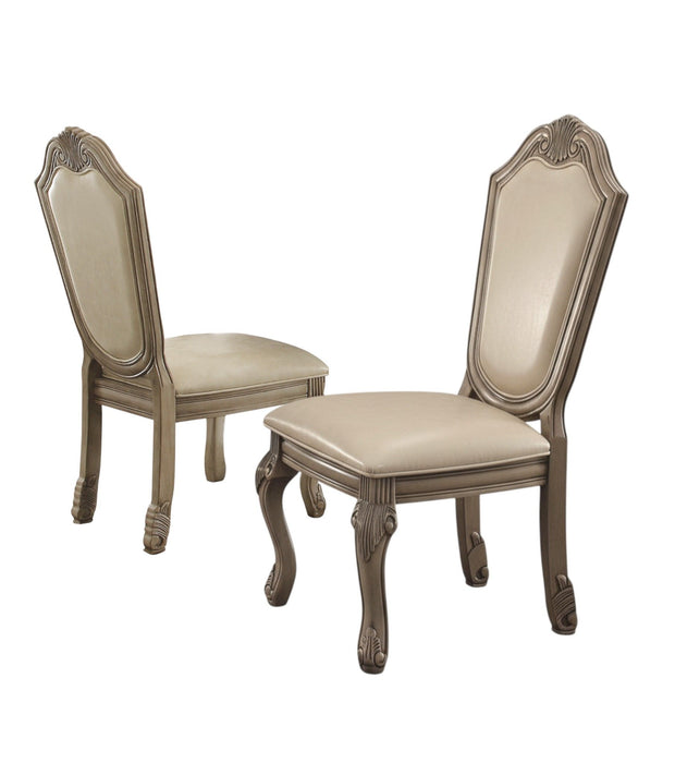 Upholstered Faux Leather Dining Side Chairs (Set of 2) - Antiqued White
