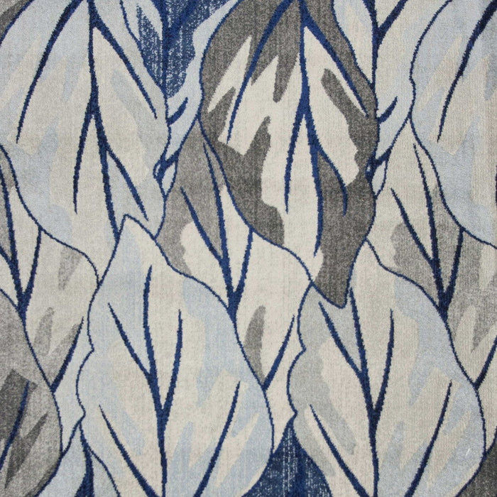 10' x 13' Machine Woven Tropical Leaves Indoor Area Rug - Gray Navy Blue