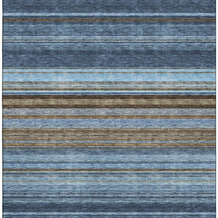 10' X 14' Striped Washable Area Rug With UV Protection (677315) - Navy Blue / Brown / Taupe