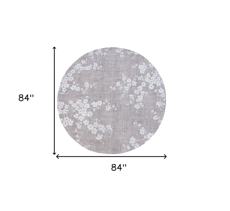 8' Round Oriental Non Skid Area Rug - Gray And White