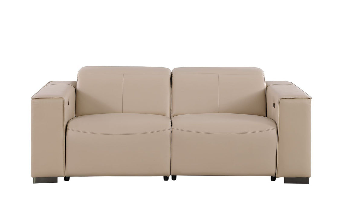 Leather Power Reclining Loveseat - Cream / Brown