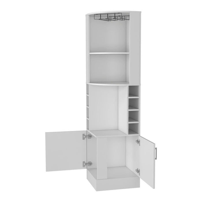 Wood Corner Bar Cabinet With Two Doors - White