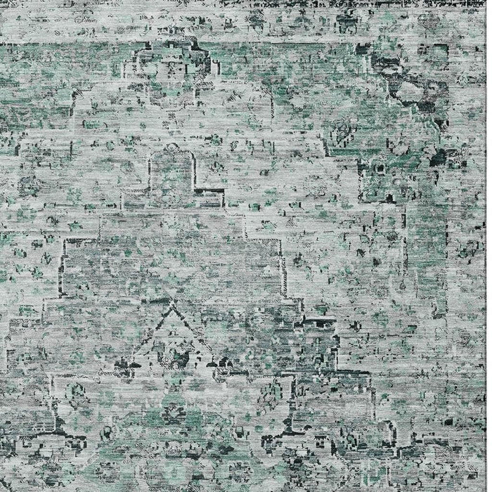 10' X 14' Floral Medallion Washable Area Rug With UV Protection (705101) - Teal / Gray