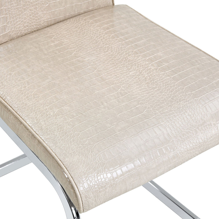 Faux Leather Metal Dining Side Chairs (Set of 4) - Beige / Silver