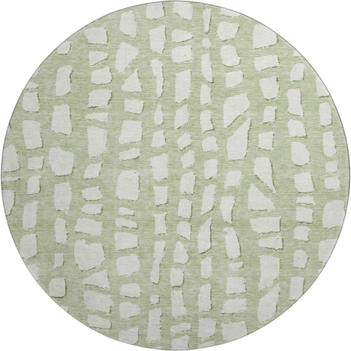 8' Cobblestone Washable Round Rug With UV Protection - Artichoke Green And Ivory