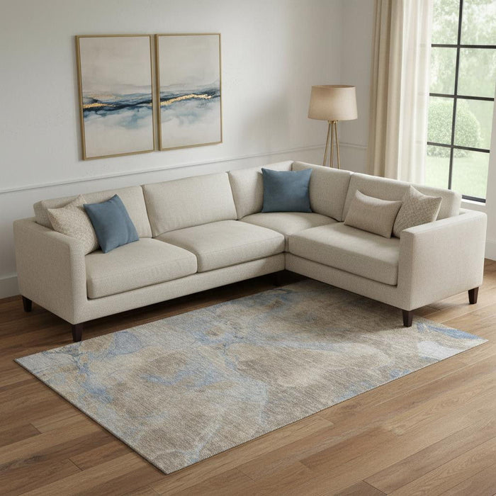 10' X 14' Abstract Washable Area Rug With UV Protection (701195) - Taupe / Blue