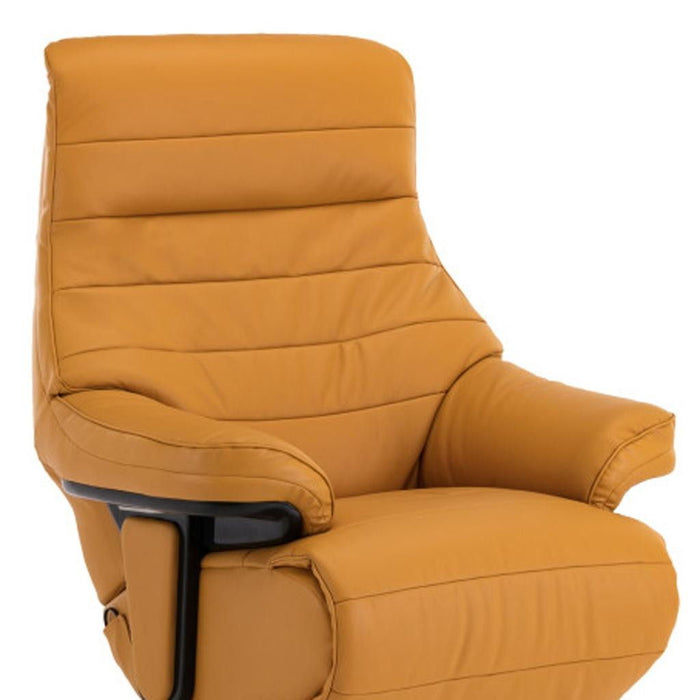 Tufted Genuine Leather Power Swivel Recliner - Yellow